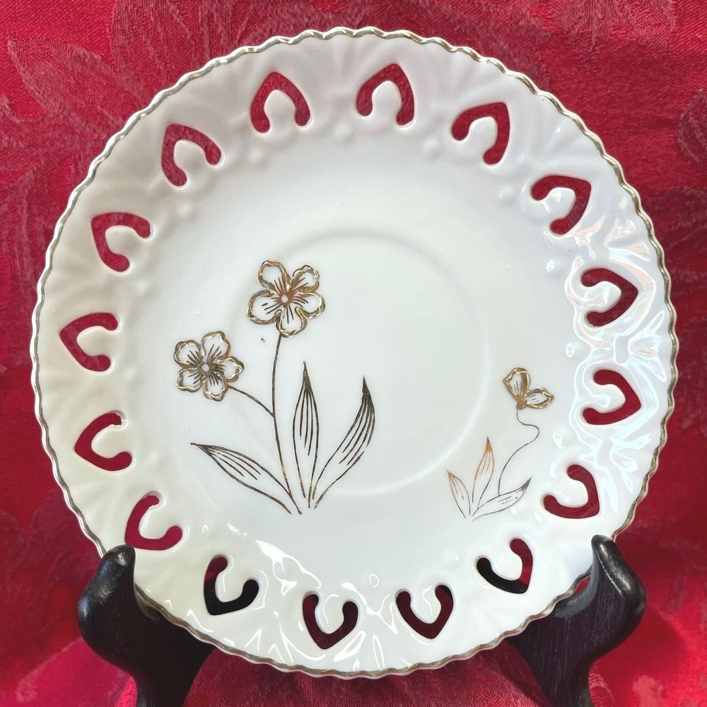 Wales Japan Reticulated Scalloped Edge Saucer Hand Painted Gold Gilded Flowers